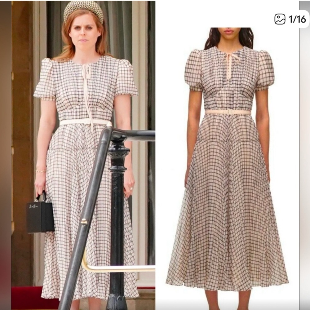 Self-Portrait Black and Cream Check Midi Dress
